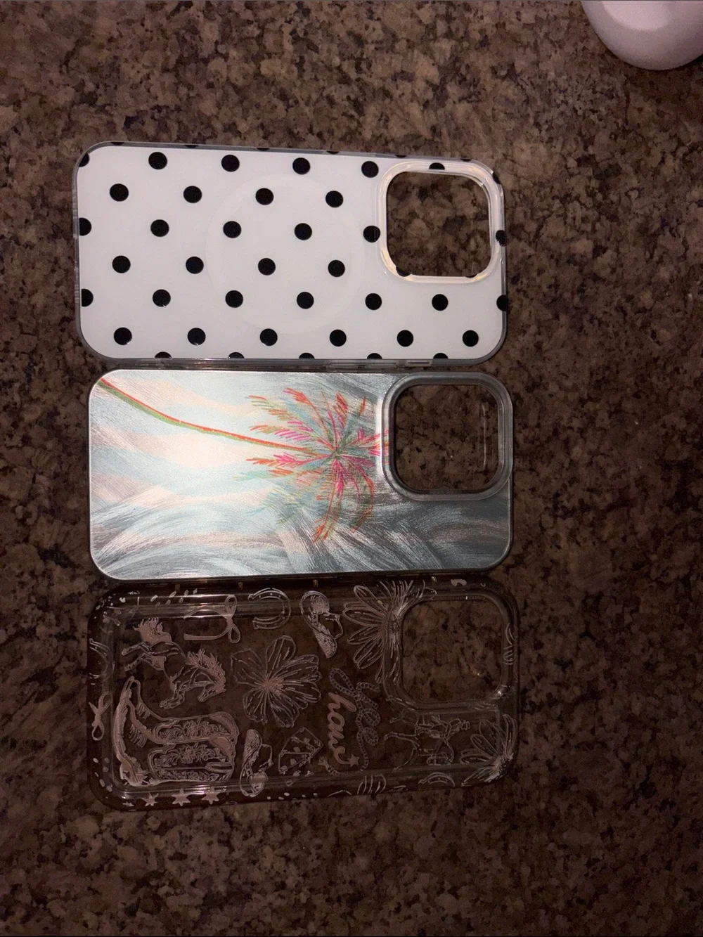 IPHONE 14 PRO Polka Dot, Holographic Palm Tree & Western Floral Trio Phone Cases